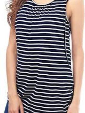 Smallshow Maternity Nursing Tank Top NWT Navy White Stripe XXL Ruched